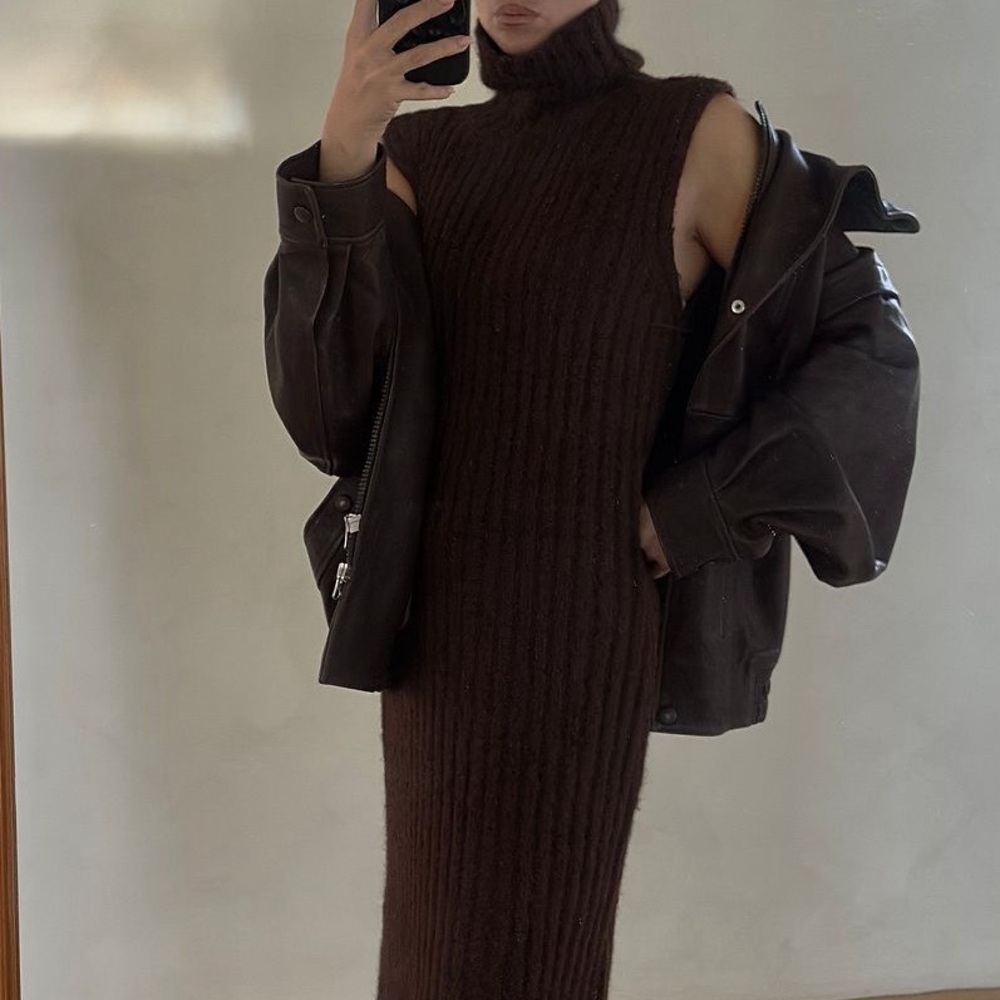 Brown Ribbed Sleeveless dress